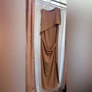KOAN DAILY Tan Sleeveless Dress maxi Drape Size Small